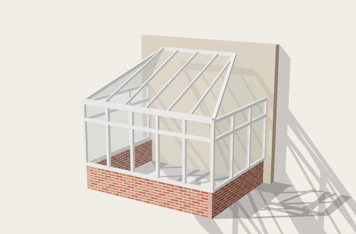 White conservatory on a brick base with a glass roof
